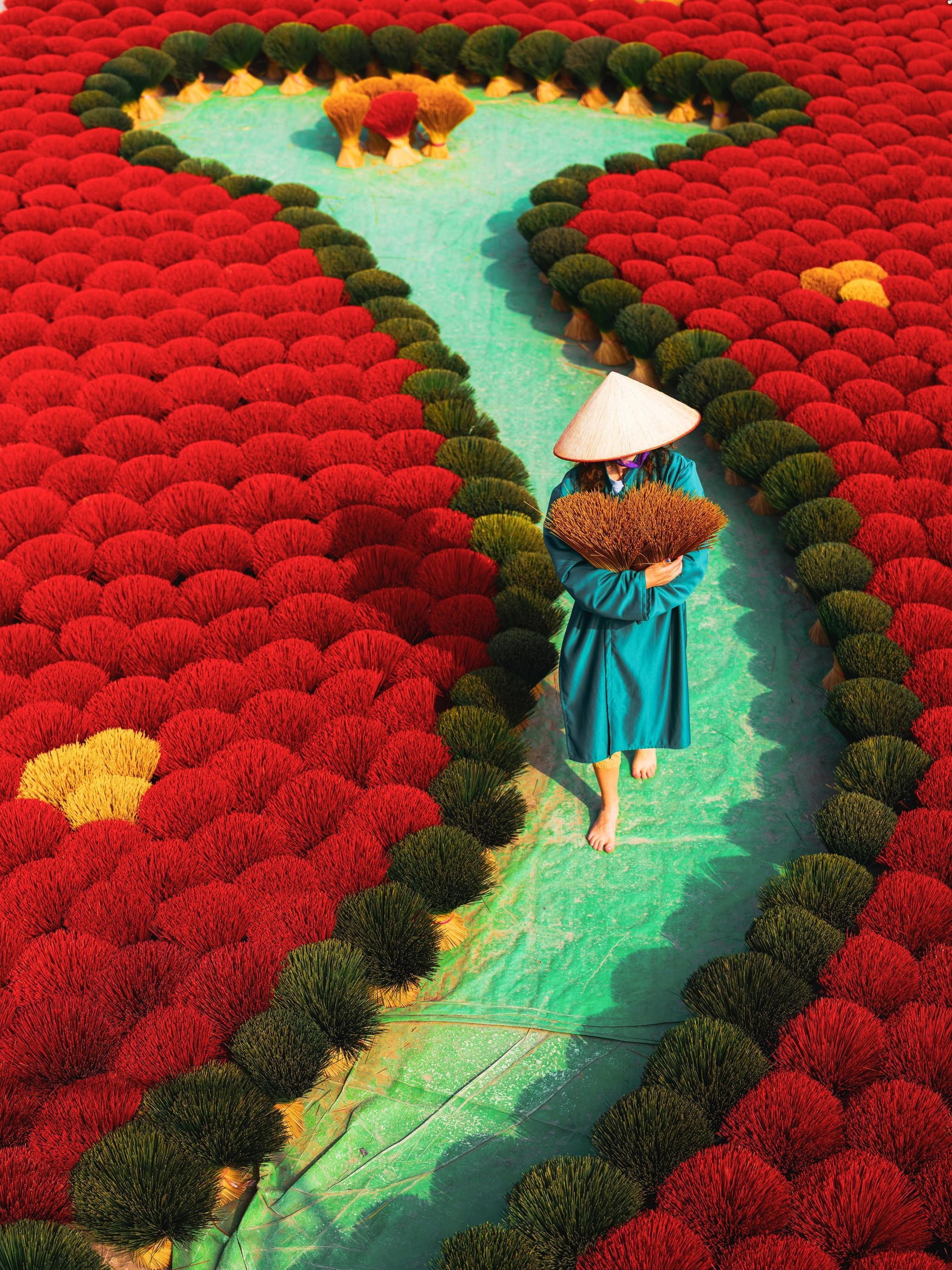 Person walking through a field