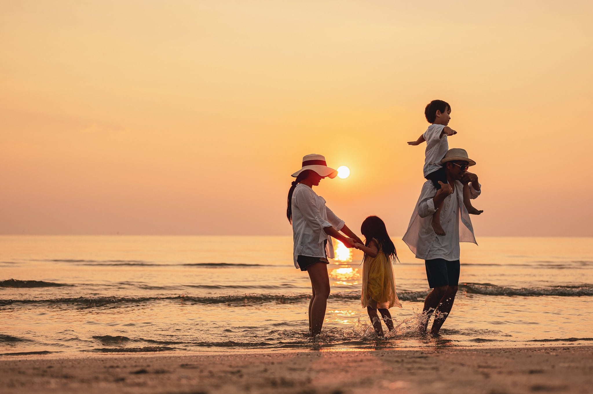 A picture of a family on a coast