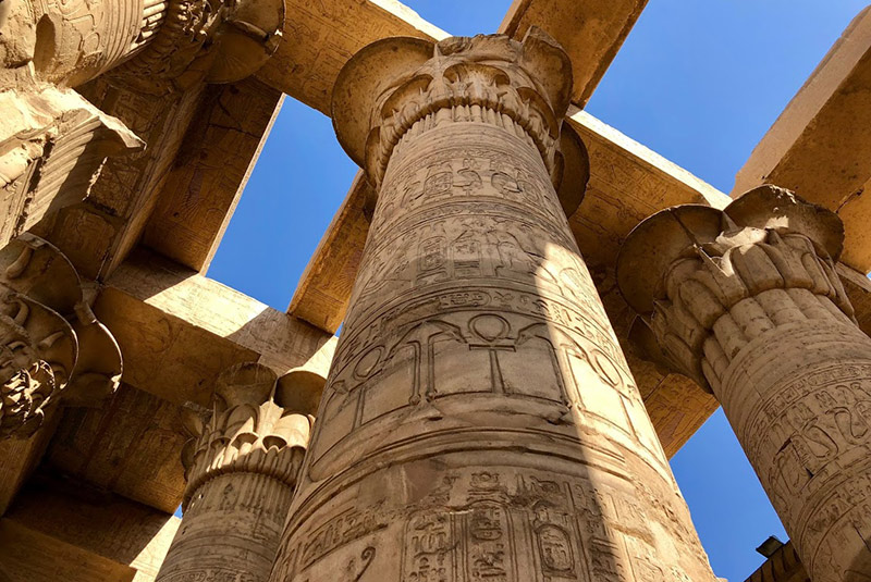 Looking up at the Kom Ombo ruins, Egypt