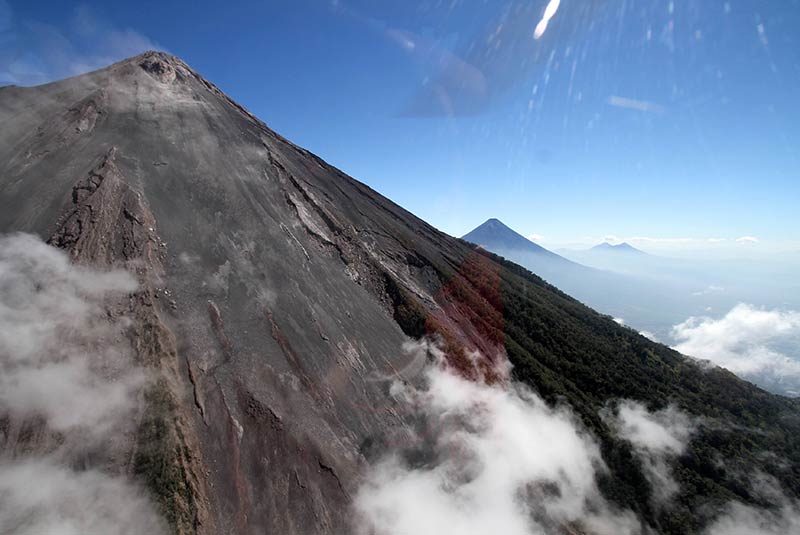 Helicopter flight over volcanoes in Guatemala
