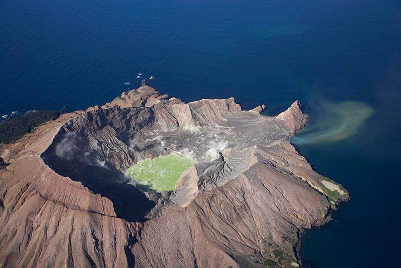Aerial image of White Island in the Bay of Plenty, North Island, New Zealand