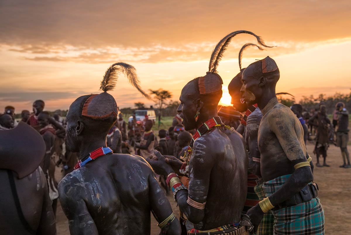Dancing into the evening with the Kara tribe, Omo Valley, Ethiopia