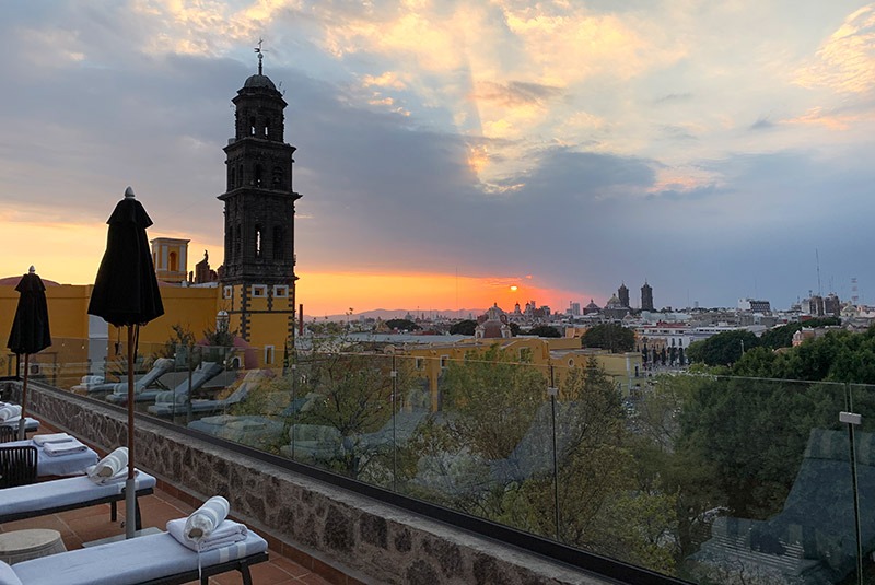 View of the city of Puebla from the Azul Talavera rooftop, Mexico