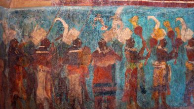 Vivid murals in Structure 1 of Bonampak, Mexico