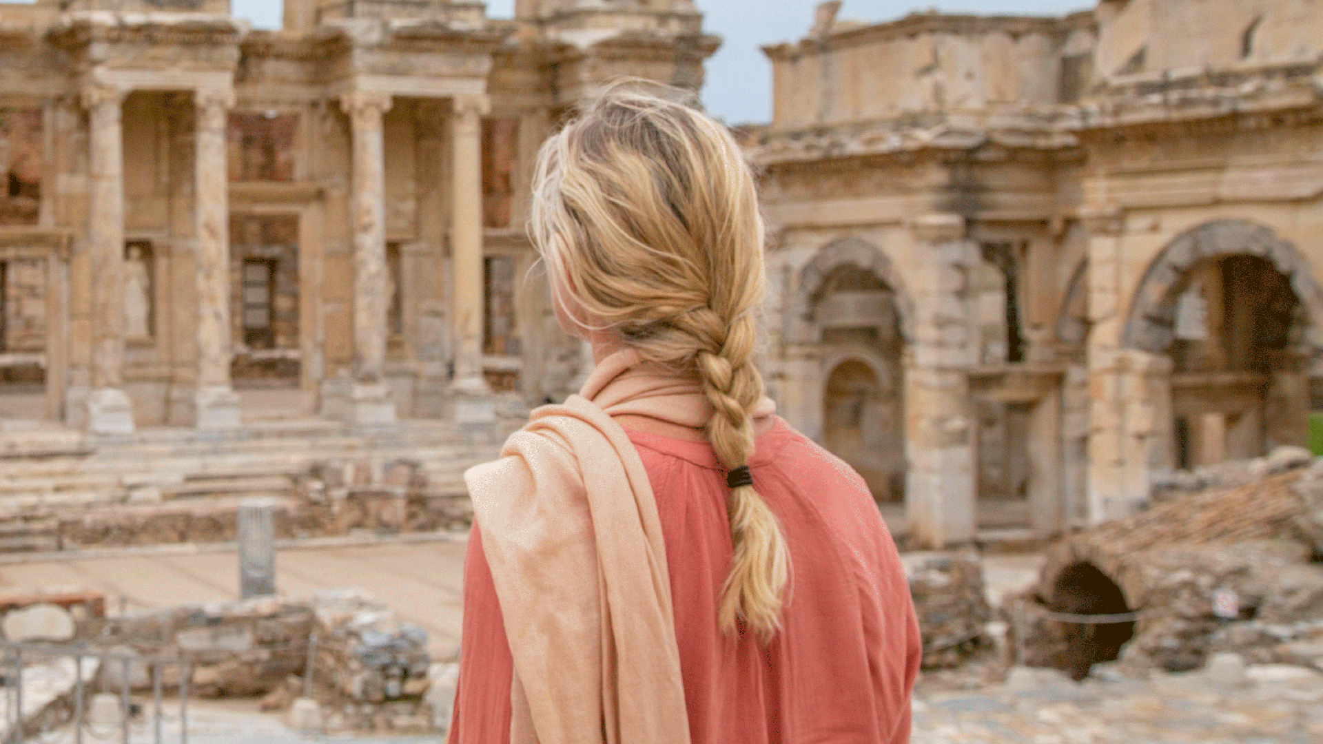 Woman admiring the ruins in Ephesus