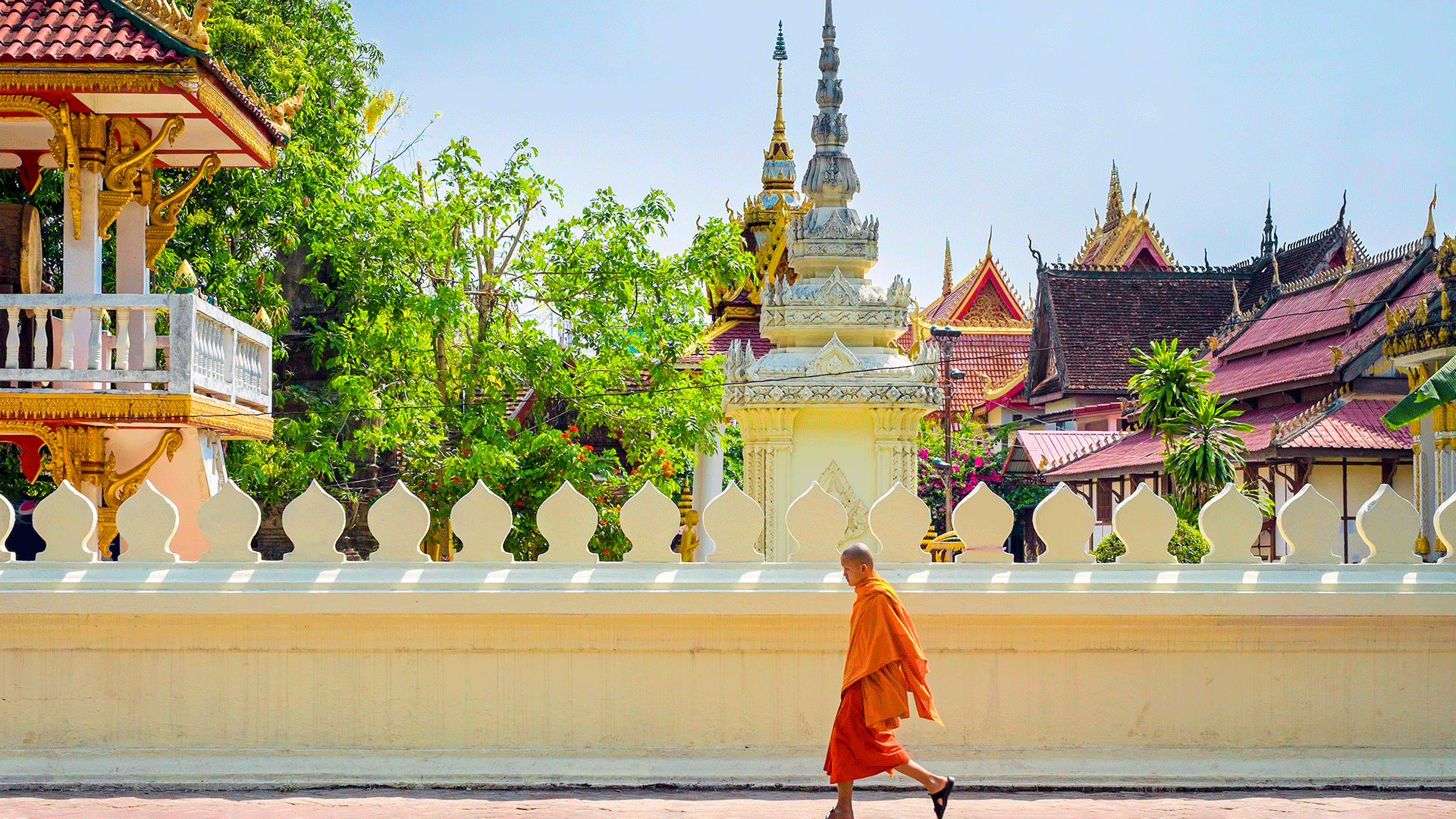 Buddhist Monk walking in Vientiane