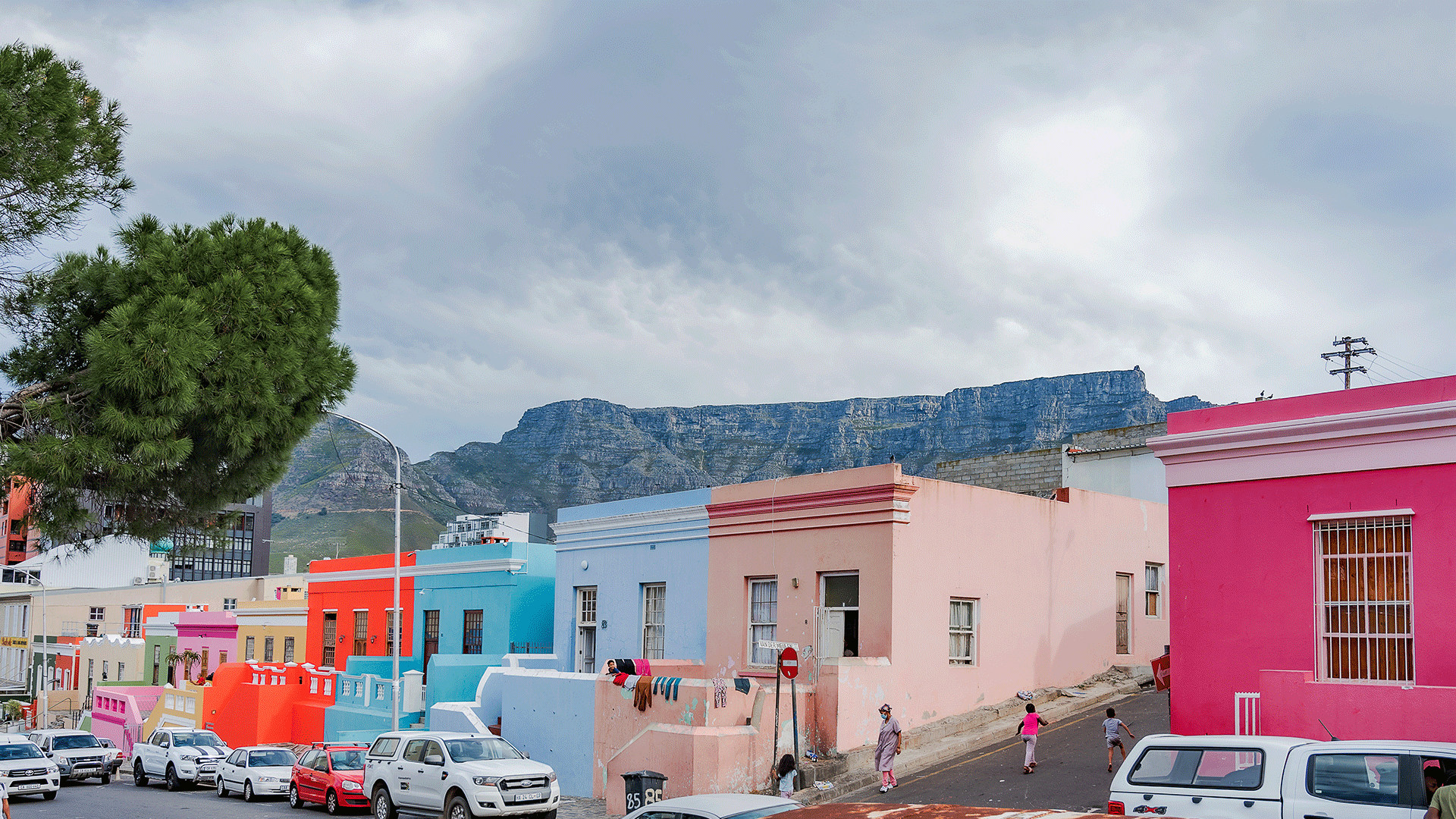 A view of Table Mountain from a street in Bo-Kaap